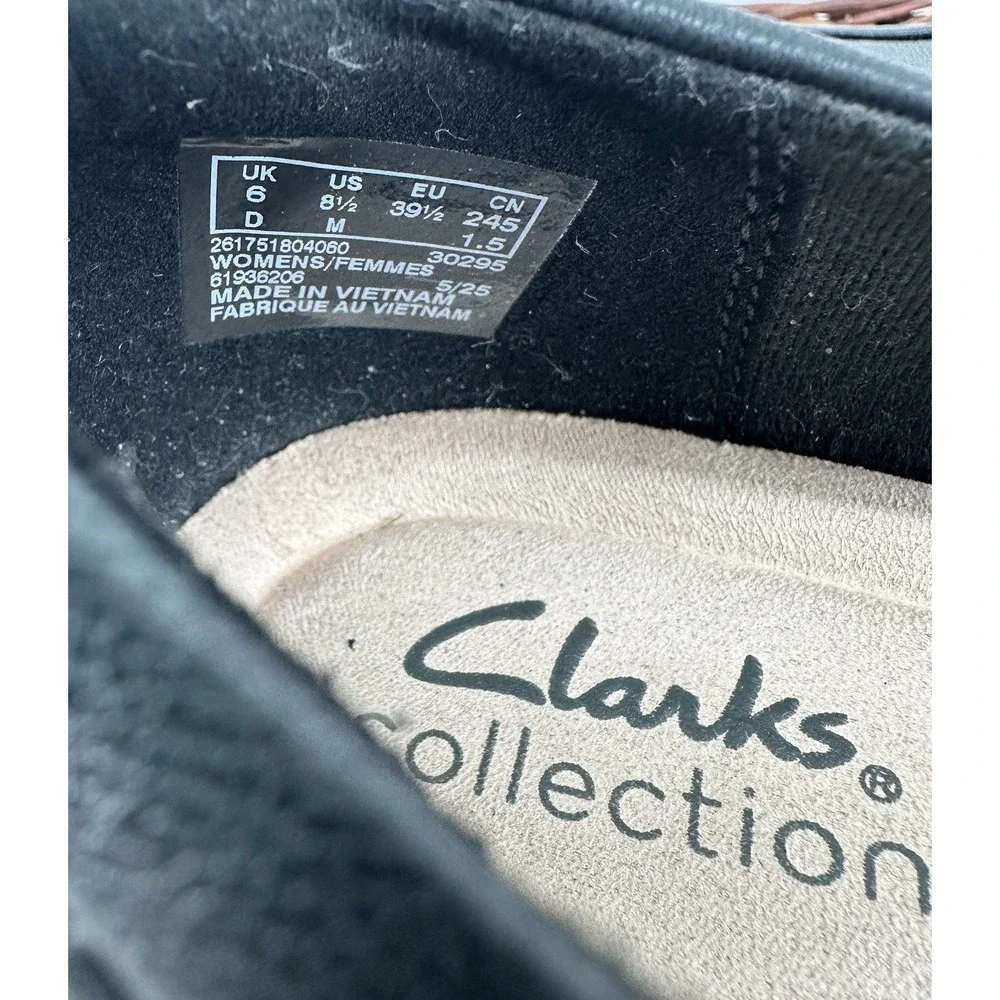 Clarks Collection Leather Slip-On Loafer Juliet Shine Black Women's Sz 8.5 EUC